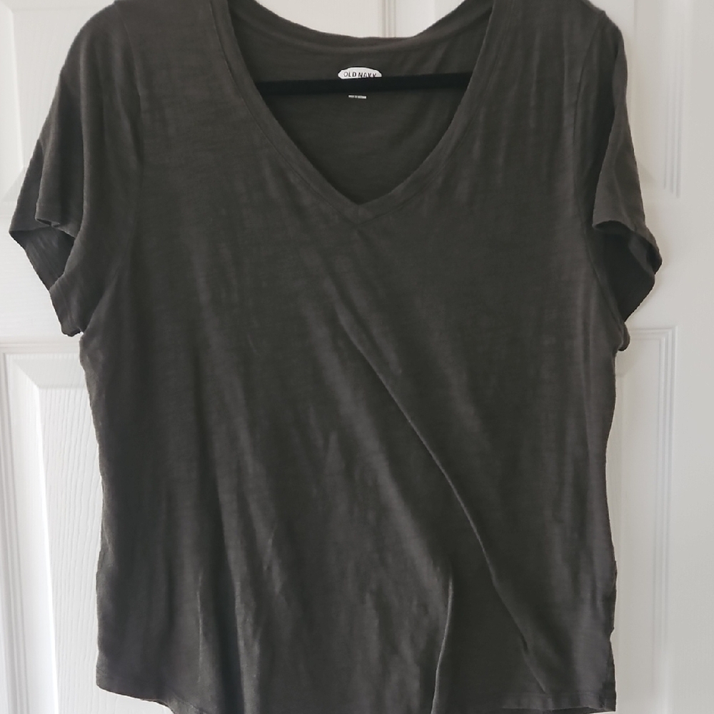 Olive Green V-Neck Women's Top